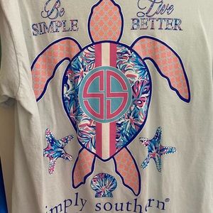 Simply Southern Light Aqua Blue Tee Shirt EUC Size Small Beach Style Sea Turtle